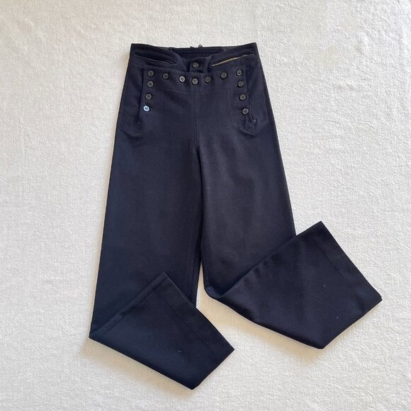 Vintage 40s WWII Era US Navy Uniform Wool Sailor Wide Leg...
